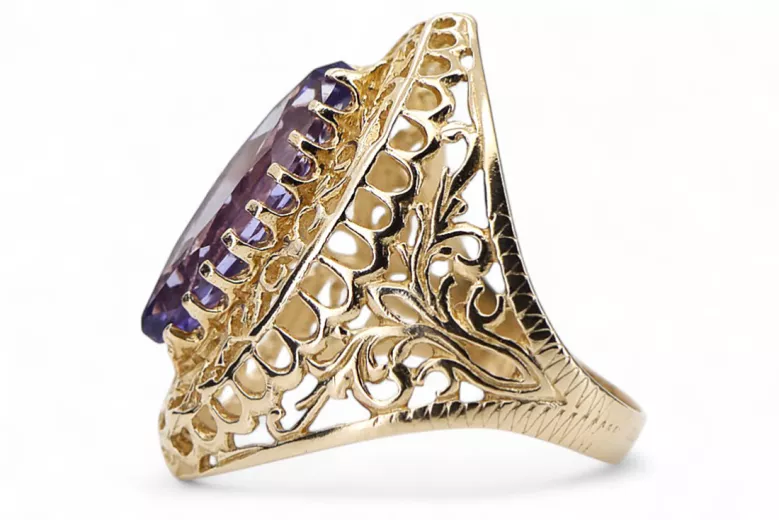 Ring Vintage Handwerk Alexandrit 14 Karat Gelbgold vrc090y